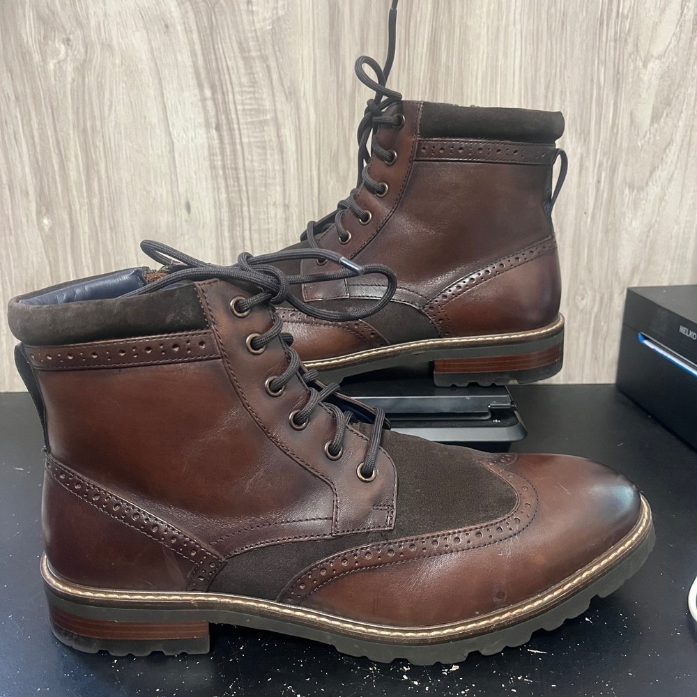 Florsheim Men's Brown Leather Wingtip Cap Toe Boots Lace Up Ankle Brogue 10.5